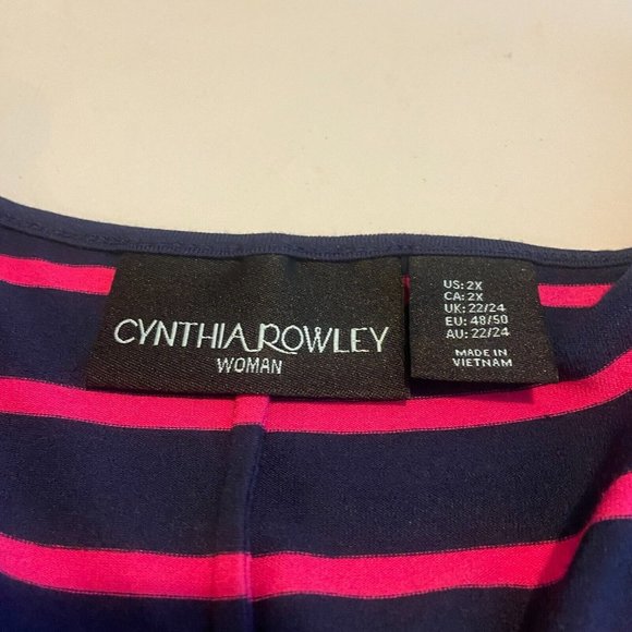 Cynthia Rowley Women 2X Knee Length Dress Navy Blue Pink Stripe VNeck 3/4 Sleeve - Picture 4 of 8